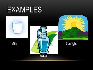 EXAMPLES



 Milk           Sunlight


        Water
 