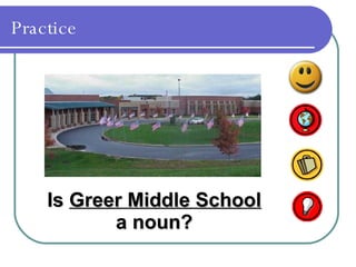 Practice
Is
Is Greer Middle School
Greer Middle School
a noun?
a noun?
 