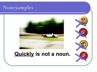 Nonexamples
Quickly
Quickly is not a noun.
is not a noun.
X
X
X
X
 