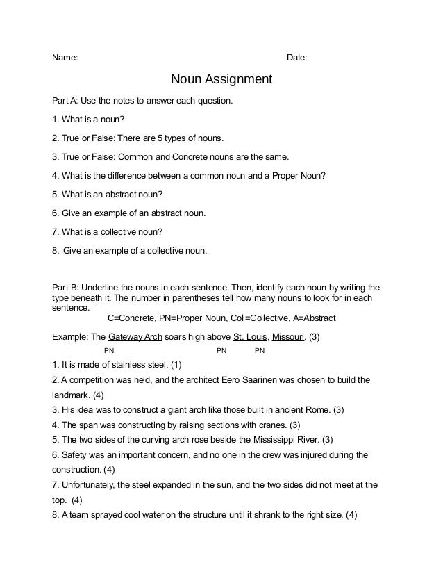 assignment noun sentence