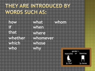 how
if
that
whether
which
who

what
whom
when
where
whomever
whose
why

 