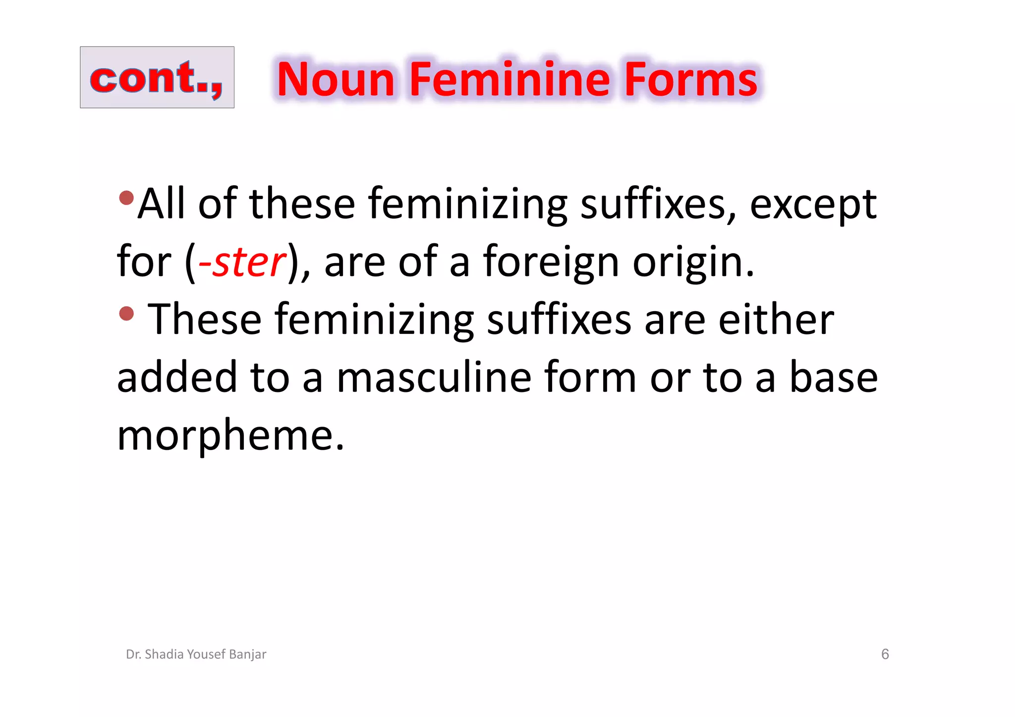 Noun Feminine Forms Dr. Shadia Yousef Banjar PDF