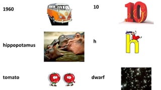 1960 1960s
1960’s
hippopotamus hippopotami
hippopotamuses
tomato
10
h
dwarftomatoes
10’s
10s
h’s
dwarfs
Exception to
the rule!