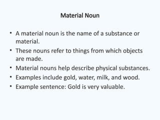 Material Sentence. Example Comprehensive Guide to Nouns: Types and Importance in English Grammar ...