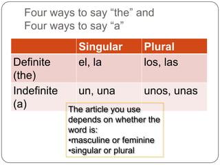 These words are masculine. What do you notice about their endings?un libroel estadioel bañoun pupitreel cocheel pizarrónel inglésun profesorel papelMost words that have these endings are masculine.-o