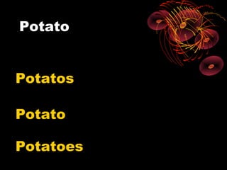 Potato


Potatos

Potato

Potatoes
 
