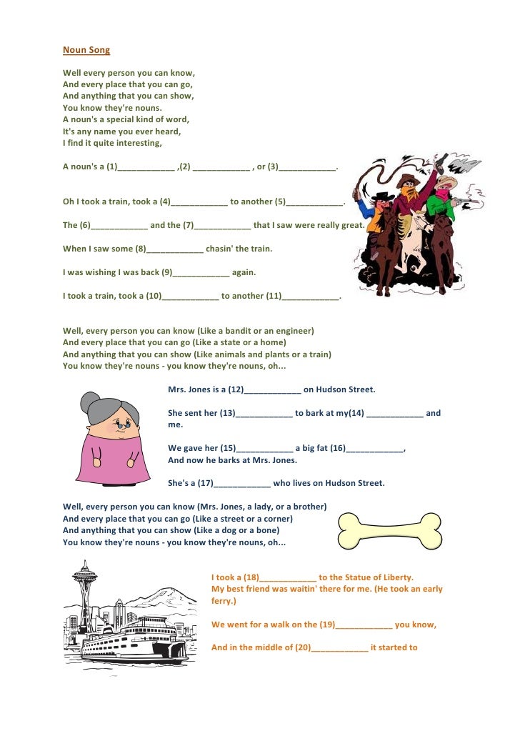 Noun song activity sheet