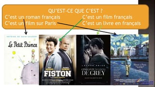 QU’EST-CE QUE C’EST ?
C’est un roman français C’est un film français
C’est un film sur Paris C’est un livre en français
34
 