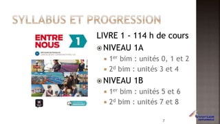 LIVRE 1 - 114 h de cours
 NIVEAU 1A
 1er bim : unités 0, 1 et 2
 2d bim : unités 3 et 4
 NIVEAU 1B
 1er bim : unités 5 et 6
 2d bim : unités 7 et 8
7
 