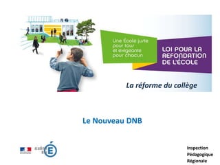 Inspection
Pédagogique
Régionale
Le Nouveau DNB
La réforme du collège
 