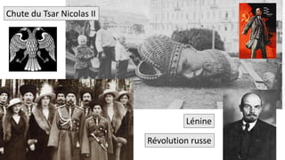 Chute du Tsar Nicolas II
Lénine
Révolution russe
 