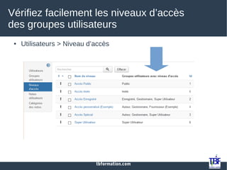 tbformation.com
Vérifiez facilement les niveaux d’accès
des groupes utilisateurs
● Utilisateurs > Niveau d’accès
 