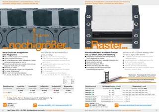 Erweiterung | Energieketten | universeller Einsatz | mit Rasterung
Extension | energy chains® | universal use | with detents

Neuheit | Energieketten | Kreisbewegung | e-spool Modulbaukasten
universeller Einsatz | E4.162
universal use | | e-spool
Innovation | energy chains® | circular motionE4.162 modular kit

162 mm

...noch größer...
Neue Größe des erfolgreichen
E4.1-Programms

	 Neue Größe mit 162 mm Innenhöhe
	Stabile doppelte Anschläge
	Für hohe Befüllungen, große freitragende Längen 	
	 und lange Verfahrwege bis 450 m
	 Es kommen die besonders stabilen Verbindungs	 stege der Serie 800 zum Einsatz
	Beidseitig zu öffnen
	Große freitragende Längen und Füllgewichte
	Für lange Verfahrwege
	E4.1 nun in 9 Innenhöhen lieferbar:
	 21, 28, 32, 42, 56, 80, 112, 162, 350 mm

...Raster...
Aluminiumdeckel für Kunststoff-Energierohr. Zu öffnen, dicht, mit Rasterung

New size for the successful E4.1
product range
	
	
	

	

Aluminum lid for plastic energy tube.
To open, tight, with detent

	Einfacheres Positionieren der Innenaufteilung 	
	 durch Rasterung im Deckel
	Einfache Montage durch spezielle Kunststoffclips
	Breite stufenlos wählbar
	Deckel beidseitig zu öffnen
	Material Aluminium (EN AW-6060)
	Kompatibel zum leitungsschonenden
	Innenaufteilungsprogramm

	New size with 162 mm inner height
	Stable dual stop dogs for heavy fillings,
long unsupported lengths and long travels
up to 450 m
	The particularly stable cross bars from the
series 800 are used
	Snap-open along both sides
	Long unsupported lengths and fill weights
	For long travels
	E4.1 now available in 9 inner heights:
21, 28, 32, 42, 56, 80, 112, 162, 350 mm

	Lid detents facilitate easy positioning of the
	 interior separation
	Special plastic clips facilitate easy assembly
	Width continuously adjustable
	Lids snap-open along both sides
	Material: aluminium (EN AW-6060)
	Compatible with the cable compatible interior
	 separation product range

Rastnocken - Trennstege alle 5 mm justieren
Catch tabs - adjust separators every 5 mm

Ba
Bi

hi
ha

Einfache Montage durch Kunststoffclipse
Plastic clips facilitate easy assembly

Bestellnummer
Part Number

Innenhöhe
inner height

Biegeradius
bending radius

Verfügbare Breiten Bi [mm]
Available widths Bi [mm]

Biegeradius R [mm]
bending radius R [mm]

Außenhöhe
outer height

hi [mm]

Bi [mm]

ha [mm]

Ba [mm]

R [mm]

RA4.42.Bi.R.0

65 - 300

125 | 150 | 160 | 175 | 200 | 250 | 300 | 350

162

200 – 600

195

256 – 656

200 – 1000

RA4.56.Bi.R.0

85 - 462

175 | 200 | 250 | 300 | 350 | 400 | 450 | 500

RA4.80.Bi.R.0

E4.162.Bi.R.0

Außenbreite
outer width

Bestellnummer
Part Number

Innenbreite
inner width

85 - 462

200 | 250 | 300 | 350 | 400 | 450 | 500 | 550 | 600 | 1000

Lieferbar Available

ab Lager
from stock
18

Anschlusselement zu mounting bracket for RA4.42

RA4.560.Bi.12.CT

Anschlusselement zu mounting bracket for RA4.56

RA4.800.Bi.12.CT

4-teiliger Aufbau. Für hohe Beanspruchung bis 100 kg/m Füllgewicht (Flg)
4 part design. For high loads up to fill weights of 100 kg/m (Flg)

RA4.420. Bi.12.CT

Anschlusselement zu mounting bracket for RA4.80

Lieferbar Available

www.igus.de/de/E4.162 | www.igus.eu/eu/E4.162

igus® News 2013...3D-CAD, Konfiguratoren und mehr: www.igus.de/eketten-news...

ab Lager in 5-10 Tagen
from stock from 5-10 days

www.igus.de/de/alulid | www.igus.eu/eu/alulid

igus® News 2013... 3D-CAD, configurators and more: www.igus.eu/echain-news...

19

 