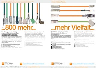 Erweiterung | readycable® | Über 800 neue konfektionierte Antriebsleitungen
Extension | readycable® | More than 800 new assembled drive cables

Neuheit | readycable® | speedtec
Innovation | readycable® | speedtec

...800 mehr...	
Erweiterung unseres Katalogprogramms der konfektionierten
Antriebsleitungen: Jetzt 2240
readycable® ab Lager lieferbar
Konfektionierte Antriebsleitungen für Energieketten
sind Leitungen für Biegeradien ab 7,5xd. Die konfektionierten Antriebsleitungen werden mit vielen
Millionen Zyklen in e-ketten® getestet. Es stehen
Servoleitungen, Signalleitungen und Geberleitungen zur Auswahl.
	Nach 20 verschiedenen Herstellerstandards
	Jede Länge lieferbar
	Kleinste Biegeradien ab 7,5 x d
	Lagerkosten reduzieren und den Cashflow erhöhen

...mehr Vielfalt...

Extension of our catalog program of
harnessed drive cables: Now 2240
readycable® available from stock
Harnessed drive cables for energy chains are
cables for bending radii from 7.5xd. The harnessed
drive cables are tested in e-chains® with many million cycles. There are servo cables, signal cables and
feeder cables to choose from.
®

	According to 20 manufacturer standards
	Any required length
	Smallest bending radius from 7.5 x d
	Reduce storage costs and increase cash-flow

Lieferbar Available

ab Lager, 24-48 Std.
from stock, 24-48h
88

Antriebsleitungen mit speedtecSteckverbindern für SiemensAntriebstechnik

Ab sofort bietet igus mehr als 140 unterschiedliche
Typen für Siemens Antriebs- und Servoleitungen,
auch mit speedtec Steckerverbindern, ab Werk verfügbar.
®

	Lieferbar in 24h oder heute
	Kein Mindestbestellwert, keine Mindermengen-	
	zuschläge
	100 %-ige Steckkompatibilität zu den Siemens- 	
	Antrieben
	Lieferbar ab Stückzahl 1
	Kein Mindestbestellwert
	Keine Mindermengenzuschläge

Drive cables with speedtec connectors for Siemens drive technology

Starting immediately, igus® provides more than 140
different types for Siemens drive and servo cables,
including with speedtec connectors, available ex
works.
	Available within 24 hrs or same day
	No minimum order value, no minimum quantity 	
	surcharges
	Full connector compatibility with Siemens drives
	Available in lot sizes of 1
	No minimum order value
	No minimum quantity surcharges

Lieferbar Available

www.igus.de/readycable | www.igus.eu/readycable

igus® News 2013...3D-CAD, Konfiguratoren und mehr: www.igus.de/chainflex-news...

ab Lager, 24-48 Std.
from stock, 24-48h

www.igus.de/readycable | www.igus.eu/readycable

igus® News 2013...Online shop, configurators and more: www.igus.eu/chainflex-news...

89

 