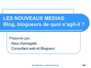 LES NOUVEAUX MEDIAS:
Blog, blogueurs de quoi s’agit-il ?
Présenté par:
Abou Kamagaté
Consultant web et Blogueur
By: @aboukam - www.aboukam.net 1/20
 