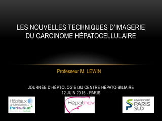 Professeur M. LEWIN
LES NOUVELLES TECHNIQUES D’IMAGERIE
DU CARCINOME HÉPATOCELLULAIRE
JOURNÉE D’HÉPTOLOGIE DU CENTRE HÉPATO-BILIAIRE
12 JUIN 2015 - PARIS
 