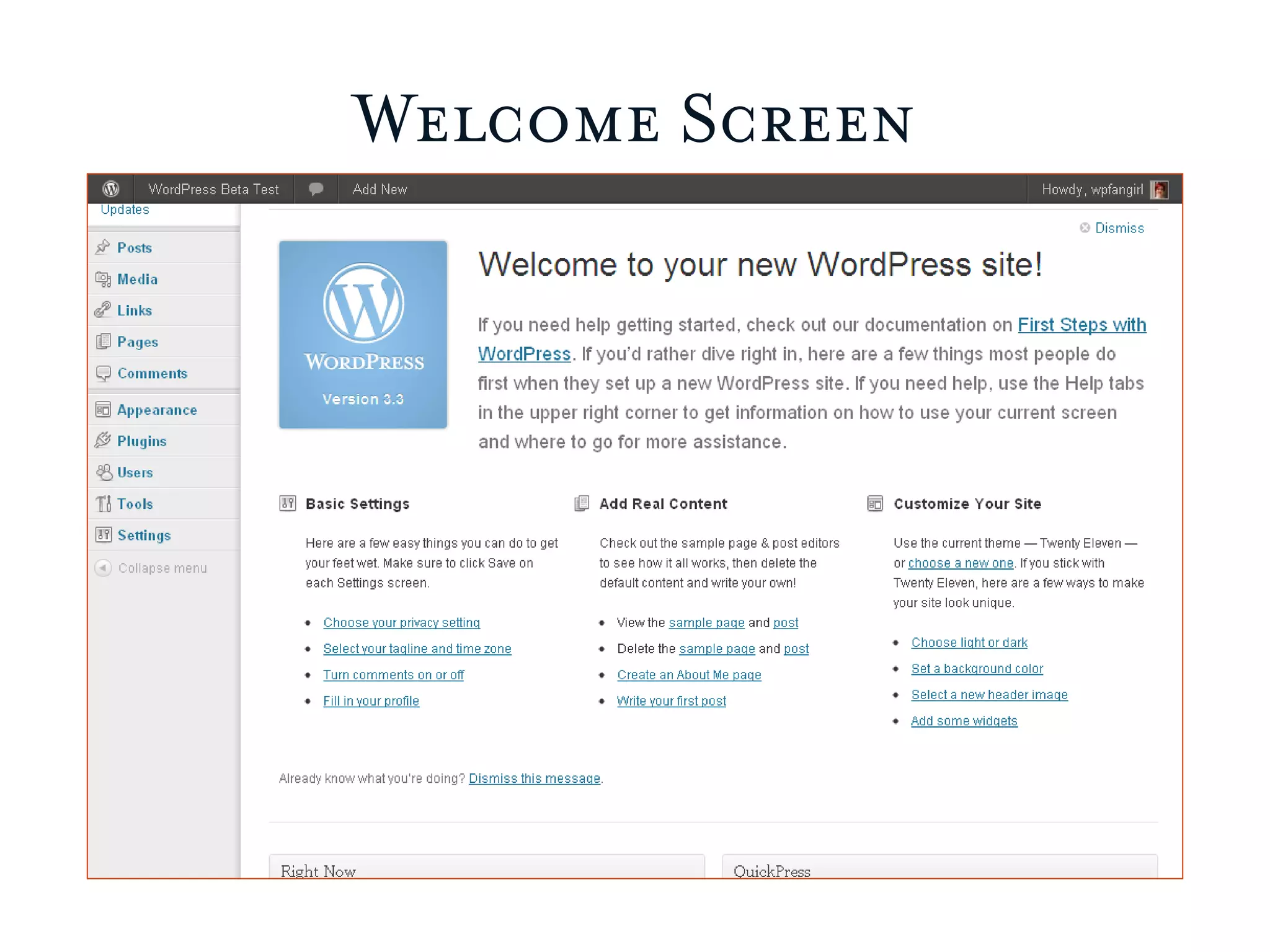 Welcome Screen