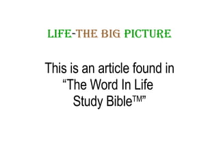 LIFE - THE   BIG   PICTURE ,[object Object],[object Object],[object Object]