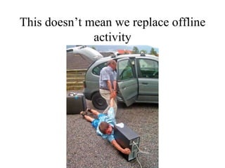 To keep in the game, organisations MUST:Let goFacilitate conversations, don’t control themInvolve supporters, don’t ‘own’ your causeAllow employees to get involved: Employee on social network does not equal messer!Try things and be patientAggregate content for your supporters
