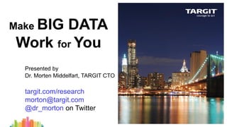 Make BIG

DATA
Work for You
Presented by
Dr. Morten Middelfart, TARGIT CTO

targit.com/research
morton@targit.com
@dr_morton on Twitter

 