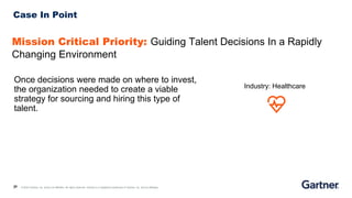 31 © 2020 Gartner, Inc. and/or its affiliates. All rights reserved. Gartner is a registered trademark of Gartner, Inc. and its affiliates.
Case In Point
Once decisions were made on where to invest,
the organization needed to create a viable
strategy for sourcing and hiring this type of
talent.
31
Industry: Healthcare
Mission Critical Priority: Guiding Talent Decisions In a Rapidly
Changing Environment
 