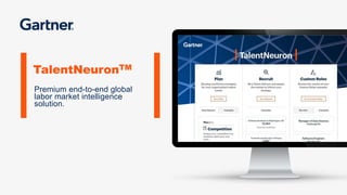 RESTRICTED DISTRIBUTION
© 2020 Gartner, Inc. and/or its affiliates. All rights reserved.
TalentNeuronTM
Premium end-to-end global
labor market intelligence
solution.
 