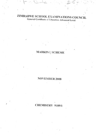 Chemistry paper 1 marking scheme 2008 session Advanced Level A level Zimsec