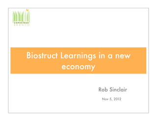 Biostruct Learnings in a new
          economy

                   Rob Sinclair
                    Nov 5, 2012
 