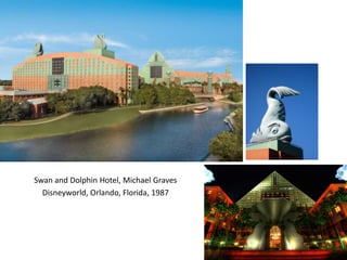 Swan and Dolphin Hotel, Michael Graves
Disneyworld, Orlando, Florida, 1987
 