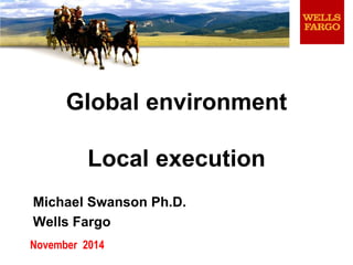 Global environment 
Local execution 
Michael Swanson Ph.D. 
Wells Fargo 
November 2014 
 