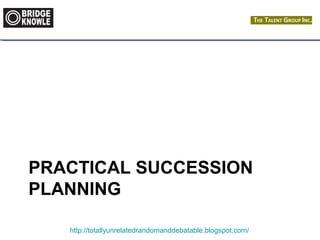 PRACTICAL SUCCESSION 
PLANNING 
http://totallyunrelatedrandomanddebatable.blogspot.com/ 
 