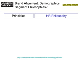Brand Alignment: Demographics 
Segment Philosophies? 
Principles HR Philosophy 
http://totallyunrelatedrandomanddebatable.blogspot.com/ 
 