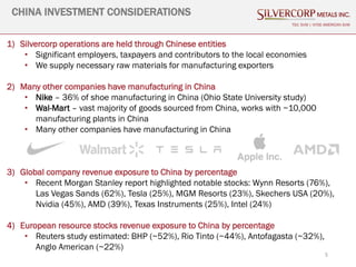 1) Silvercorp operations are held through Chinese entities
• Significant employers, taxpayers and contributors to the loca...