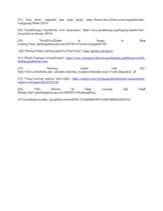 [27] Time series/ sequential data study group, https://forums.fast.ai/t/time-series-sequential-data-
studygroup/29686 (2019)
[28] "GoodTherapy: PsychPedia: Free Association", https://www.goodtherapy.org/blog/psychpedia/free-
association-in-therapy (2019).
[29] "Word2Vec2Graph to Images to Deep
Learning",http://sparklingdataocean.com/2019/03/16/word2vec2graph2CNN/
[30] “Practical Deep Learning applied to Time Series", https://github.com/oguiza
[31] “Motifs Findings in GraphFrames”, https://www.waitingforcode.com/apachespark-graphframes/motifs-
finding-graphframes/read
[32] “Drawing graphs with dot”,
https://www.ocf.berkeley.edu/~eek/index.html/tiny_examples/thinktank/src/gv1.7c/doc/dotguide.p df
[33] “Visual network analysis with Gephi”, https://medium.com/@EthnographicMachines/visualnetwork-
analysis-with-gephi-d6241127a336
[34] “EEG Patterns by Deep Learning and Graph
Mining”,http://sparklingdataocean.com/2020/08/19/brainGraphEeg/
[35] Something2vec,https://gist.github.com/nzw0301/333afc00bd508501268fa7bf40cafe4e(2016)
 