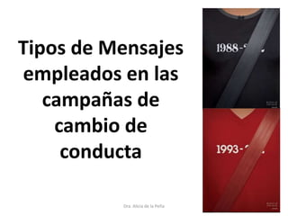 Tipos de Mensajes
empleados en las
campañas de
cambio de
conducta
Dra. Alicia de la Peña
 