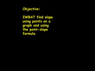 Objective: IWBAT find slope using points on a graph and using the point-slope formula.