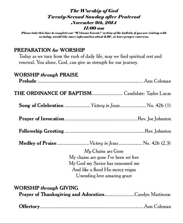 order of services for church