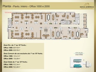 Materialpreliminardeusointerno,sujeitoaalterações.
Planta - Pavto. Inteiro - Office 1000 e 2000
Área Priv. do 1º ao 10º Pavto.:
Office 1000: 829,93m²
Office 2000: 828,90m²
Área Comum de uso exclusivo do 1º ao 10º Pavto.:
Office 1000: 125,61m²
Office 2000: 136,68m²
Área Totais do 1º ao 10º Pavto.:
Office 1000: 955,54m²
Office 2000: 965,68m²
 