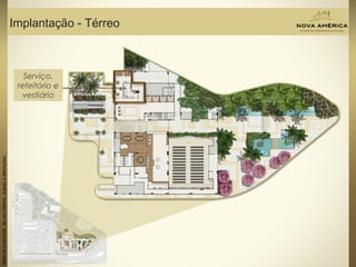 Materialpreliminardeusointerno,sujeitoaalterações.
Implantação - Térreo
Serviço,
refeitório e
vestiário
 