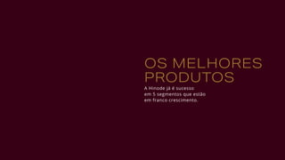 OS MELHORES
PRODUTOS
A Hinode já é sucesso
em 5 segmentos que estão
em franco crescimento.
 