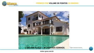 1.500.000 Pontos – A CASA DOS SONHOS Imagem meramente ilustrativa
PRÊMIOS POR VOLUME DE PONTOS DO BINÁRIO
 