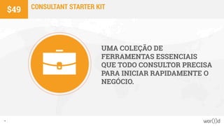 41
UMA COLEÇÃO DE
FERRAMENTAS ESSENCIAIS
QUE TODO CONSULTOR PRECISA
PARA INICIAR RAPIDAMENTE O
NEGÓCIO.
CONSULTANT STARTER KIT$49
 