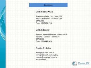 A mão-de-obra terceirizada é utilizada por empresas que pretendem contratar profissionais especialistas em determinada área ou quando a estrutura não permite um headcount.Esse colaborador é registrado pela Proativa RH, de acordo com  a CLT, e prestará serviço em nosso cliente.A Proativa RH conduz todo o processo seletivo e administrativo do profissional, como pagamento de salário e benefícios, deixando os gestores livres para o que realmente importa, sua atividade fim.