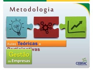 Metodologia
Aulas Teóricas e
Participativas
Gestão
de Empresas
 