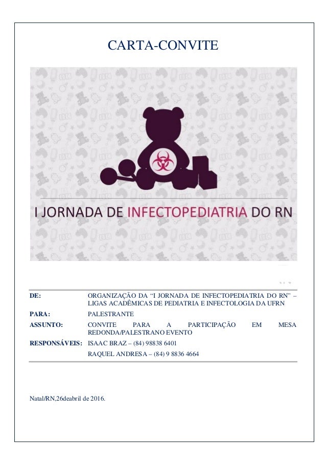 Carta Convite (Modelo) - I Jornada de Infectopediatria do RN