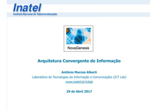 Arquitetura Convergente de Informação
Antônio Marcos Alberti
Laboratório de Tecnologias da Informação e Comunicações (ICT Lab)
www.inatel.br/ictlab
29 de Abril 2017
 