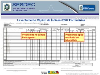 Levantamento Rápido de Índices /2007 Formulários Preenchida após resultado do laboratório Preenchida no campo Pelo agente 