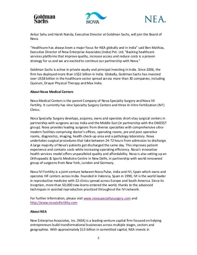 Nova Medical Centers announces INR 3 billion investment by Goldman Sachs