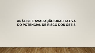 ANÁLISE E AVALIAÇÃO QUALITATIVA
DO POTENCIAL DE RISCO DOS GSE’S
 