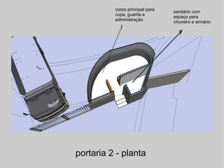 portaria 2 - planta  sanitário com espaço para chuveiro e armário corpo principal para  copa, guarita e administração 